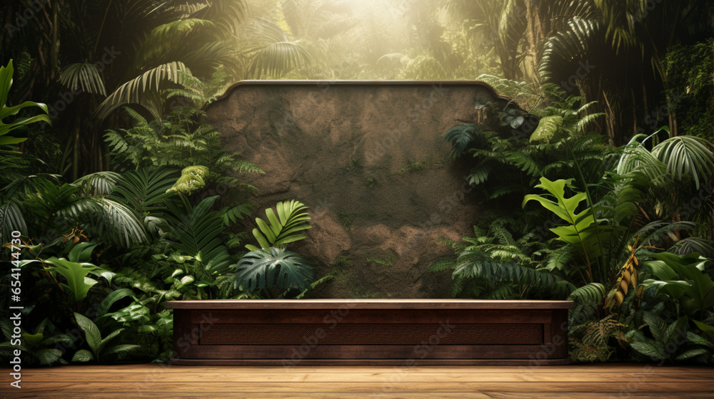 Tropical Wooden Podium for Product Presentation Tropical Wooden Podium for Product Presentation