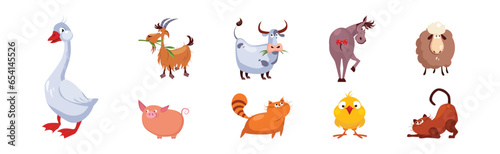 Funny Farm and Domestic Animal as Livestock Vector Set