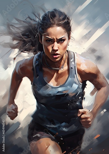 Female muscular athletic doing sports, fitness motivation illustration
