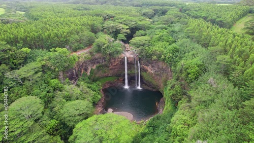 Kauai Hawaii Wailua Falls drone footage. photo