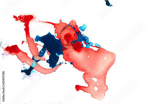 Abstract spot of blue and red colors on a white background. The spots are chaotically spilled and combined with each other. Blur, marble effects. Something spilled or broken. photo