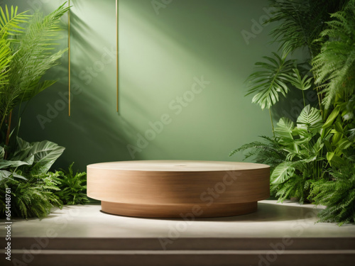 Green realistic 3d podium with green background ai generative 