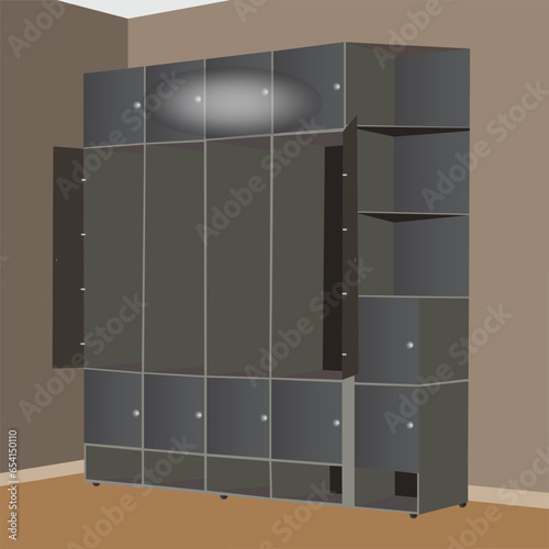 Interior of modern empty wardrobe room, wardrobe isolated vector.