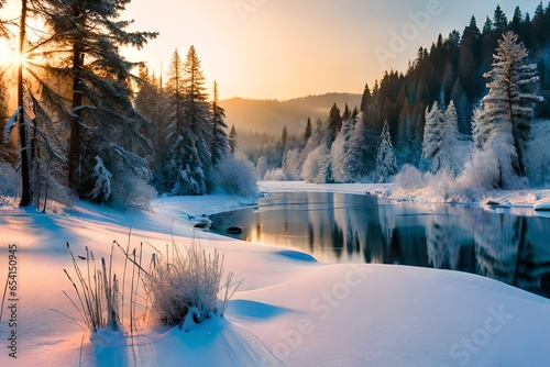 An enchanting winter scene featuring frost-covered dry plants in the midst of a snowfall, creating a captivating winter wonderland backdrop.