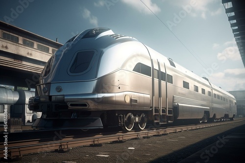 an industrial-era train with a retro-futuristic aesthetic. Generative AI