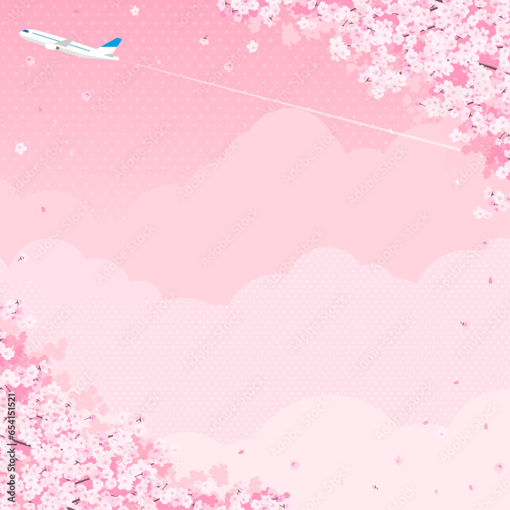 満開の桜と飛行機 背景素材(正方形) 満開の桜と飛行機 背景素材(正方形)
