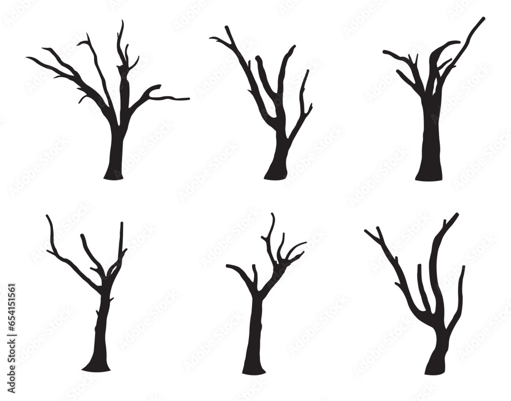 vector collection of tree silhouettes without leaves