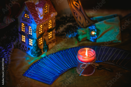 Concept of magical rite at Christmas, New Year or winter time. Prediction on a fate. Fatum photo