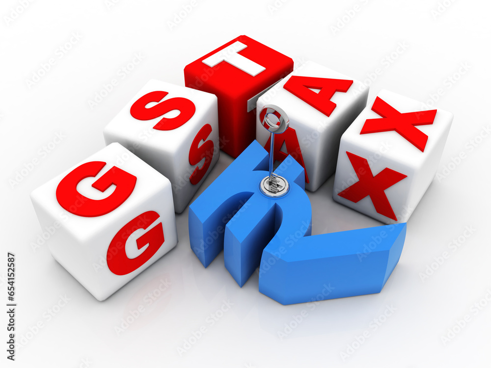 3d rendering GST Tax India with rupee sign 3d rendering GST Tax India with rupee sign