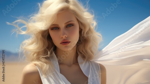 Beautiful woman blonde hair at outdoor.