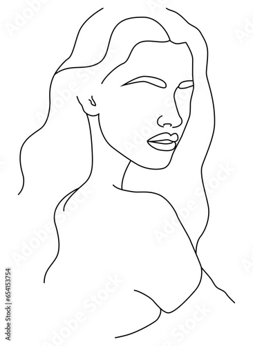 The face is a line. Portrait by line. Drawing of a woman.