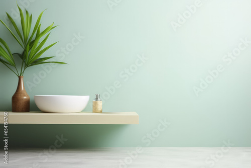 Green sustainable design in modern bathroom background with empty space for text  © fotogurmespb
