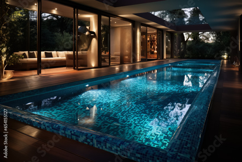 Vibrant mosaic tiles enhancing beauty of a modern pool interior  © fotogurmespb