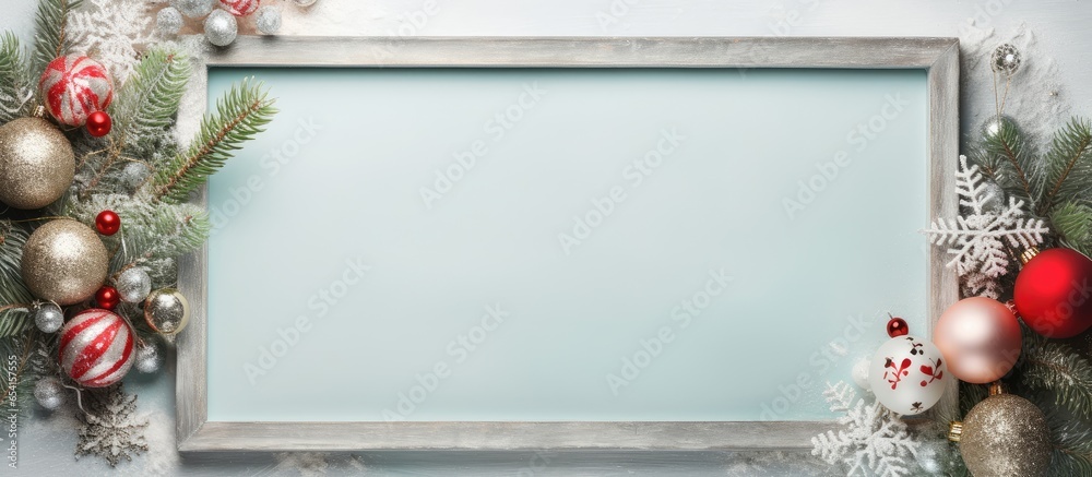 Old fashioned holiday present in immediate picture frame isolated pastel background Copy space - obrazy, fototapety, plakaty 
