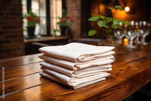 Napkins on a wooden table.