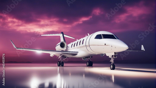 Modern white corporate business jet isolated on bright background with sky generated by AI