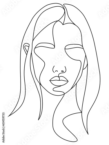 The face is a line. Portrait of a woman. Face, solid drawing of lines.