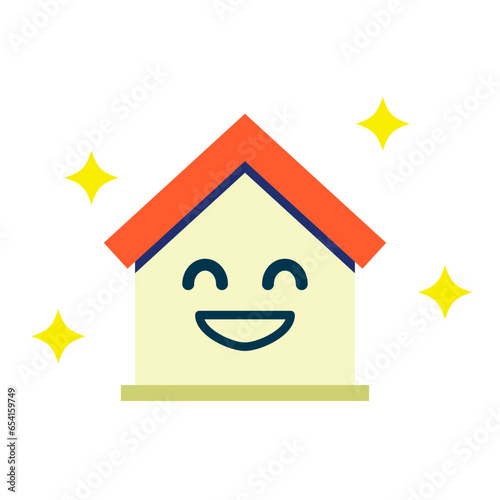 ニコニコ笑顔の家。ベクターアイコンイラスト