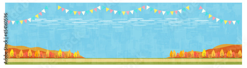 秋の風景とガーランド　背景素材　横位置