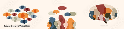 Different people with chat bubbles. Communication concept set.