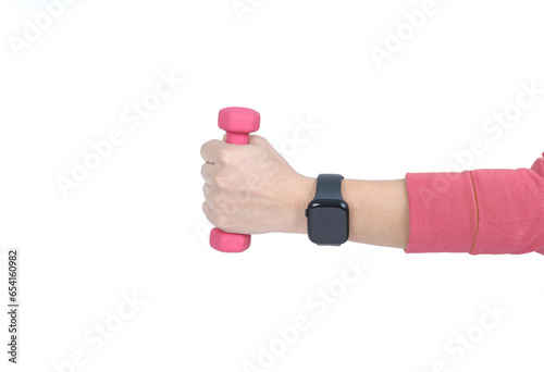 pink color dumbbell holding in hand