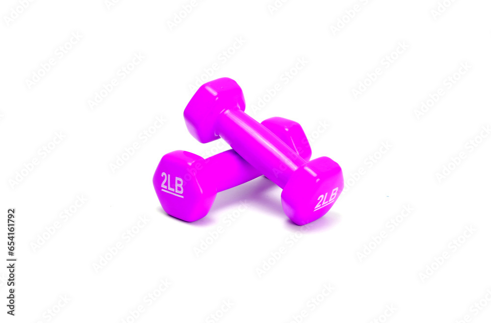 light purple vinyl dumbbell set isolated on white background
