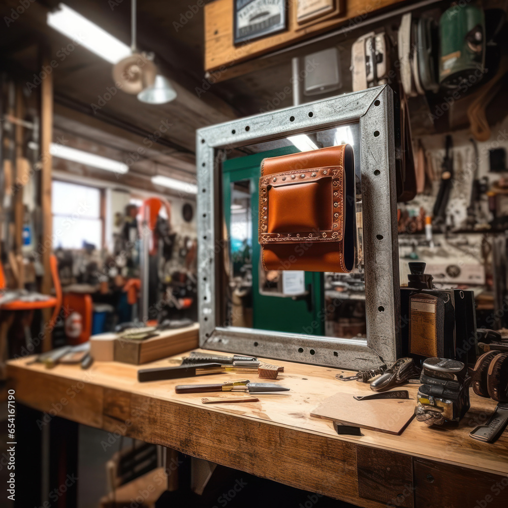 a brown leather workshop with a belt
