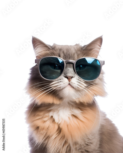 close-up photo of a cool cat posing wearing glasses and looking cool isolated on a white background © Breyenaiimages