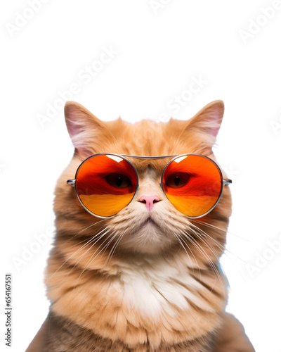 close-up photo of a cool cat posing wearing glasses and looking cool isolated on a white background