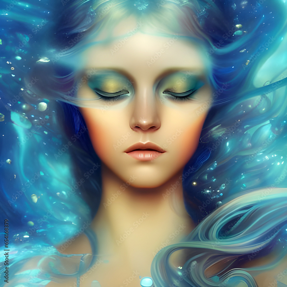 Portrait of a mermaid with closed eyes. 
