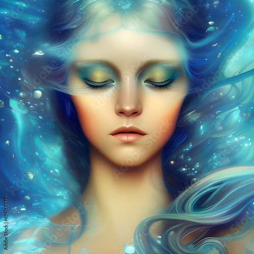 Portrait of a mermaid with closed eyes. 