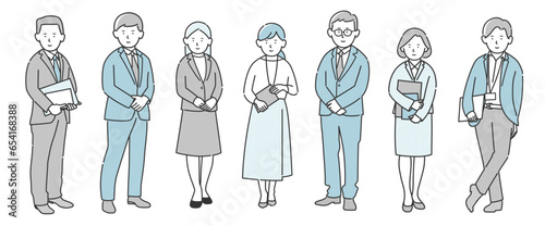 会社で働くビジネスパーソンの全身イラスト