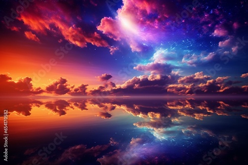 Stunning sky adorned with vibrant colors - mesmerizing fantasy background. Generative AI