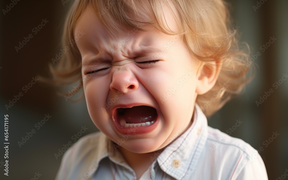 A funny crying frustrated toddler. Generative AI A funny crying frustrated toddler. Generative AI
