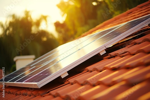 Solar panels on house roof. Generative AI