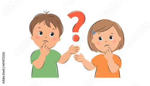 Children ponder the question. Knowledge and education concept. Vector illustration
