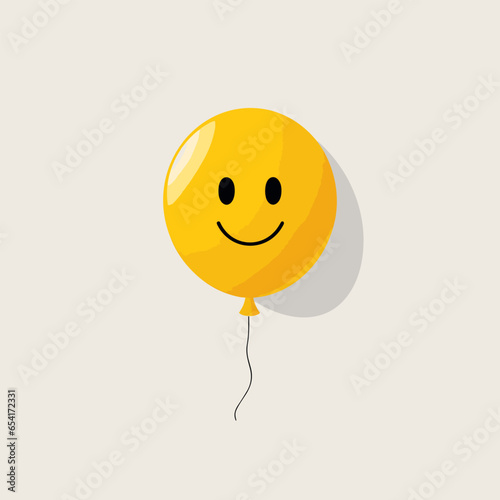 Baby product filled yellow logo. School supplies. Balloon with smiley face. Design element. Created with artificial intelligence. Ai art for corporate branding, play center, birthday party planner