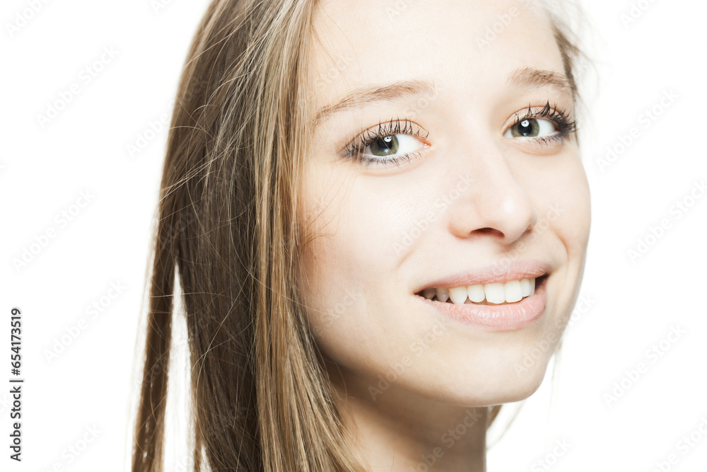 happy positive brunette girl studio portrait against white background... happy positive brunette girl studio portrait against white background...