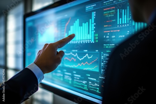 businessman hand pointing to stock market graph. Business concept..