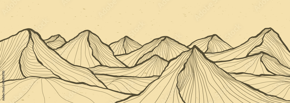 Hand drawn Mountain line arts illustration. Abstract mountain contemporary aesthetic backgrounds landscapes. use for print art, poster, cover, banner - obrazy, fototapety, plakaty 