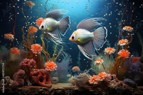 new fish in a decorated aquarium