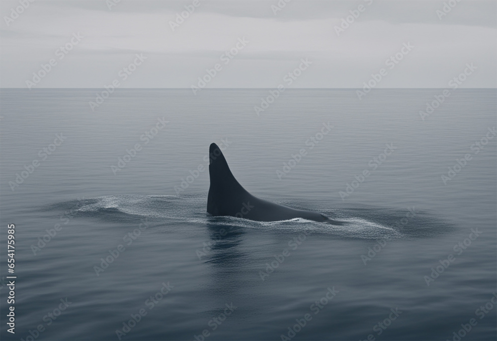 Fototapeta premium Lonely whale in the middle of the ocean