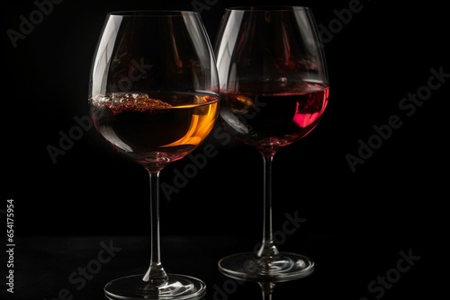 two wine glasses on dark background. Generative AI