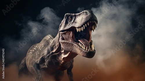 Tyrannosaurus T-rex dinosaur on smoke background