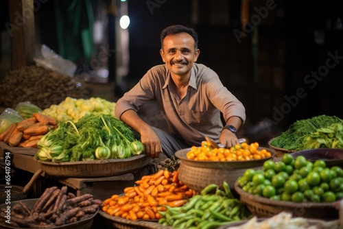 Indian street vegetable vendor or bhaji wala photo