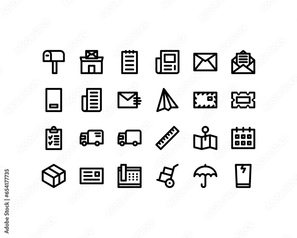 Post and Office Icon Set. Outlined Post Office Icon Set. Vector Icon Pack.