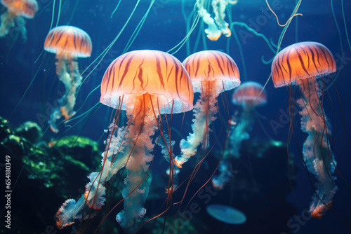 Group of jellyfish floating in the water