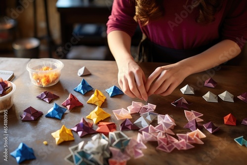 process of making paper dreidels on a table