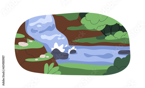 Mountain river stream, fresh water current. Waterfall, cascade. Rock freshwat...