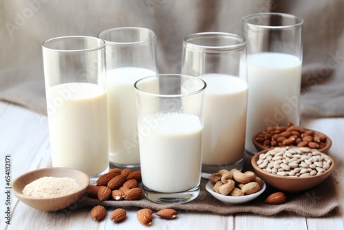 an assortment of dairy-free milk alternatives